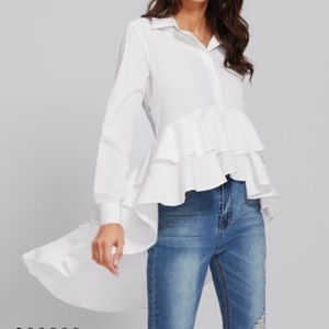 High Low Ruffle Button Blouse